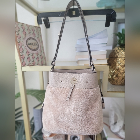 Kate Spade Taupe Faux Fur Bucket Purse - Picture 2 of 5